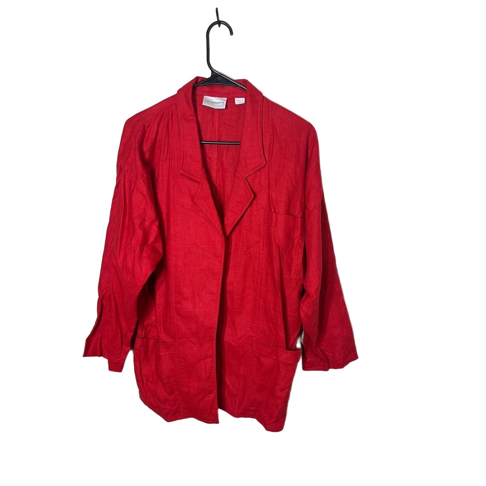 Liz Claiborne Red Linen Vintage Long Sleeves Notched Lapel Blazer Jacket Size 4